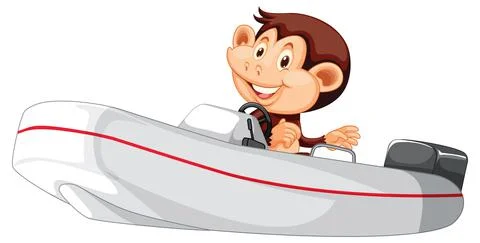 Cute monkey driving boat on white background Stock-Illustration