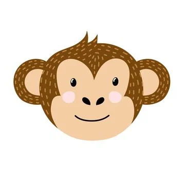 Cute monkey face in cartoon style. Safari character head for baby and kids Stock Illustration