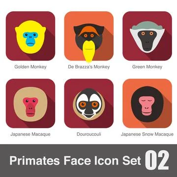Cute monkey face flat icon set vector illustration 스톡 일러스트
