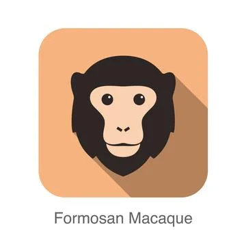 Cute monkey face, Formosan macaque flat icon design, vector illustration Stock Illustration