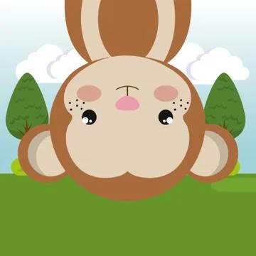 Cute monkey in the field landscape character Stock Illustration