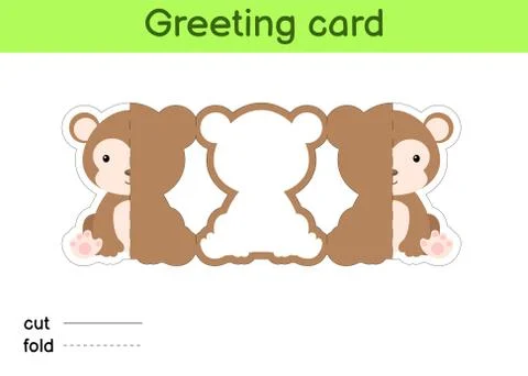 Cute monkey fold-a-long greeting card template. Great for birthdays, baby sho Stock Illustration