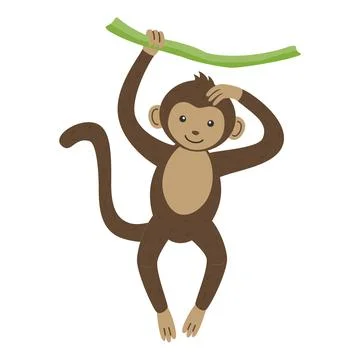 A cute monkey is hanging on a branch isolated on a white background. Illustrazione stock