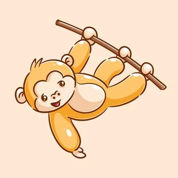 Cute monkey hanging on a tree branch Stock Illustration