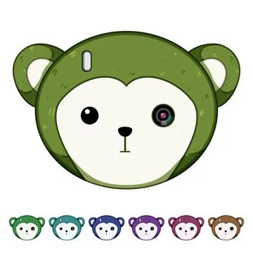 Cute monkey head combining animal and digital camera concepts Illustrazione stock