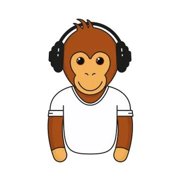 Cute monkey with headphones Stock Illustration