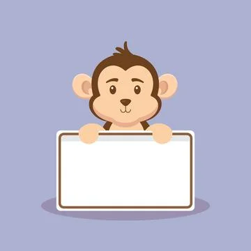 Cute Monkey Holding Blank Text Board Stock Illustration