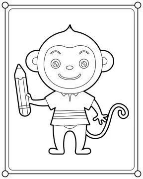 Cute monkey holding pencil vector illustration Stock Illustration