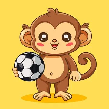 Cute Monkey Holding Soccer Ball Vector Illustration Stock Illustration