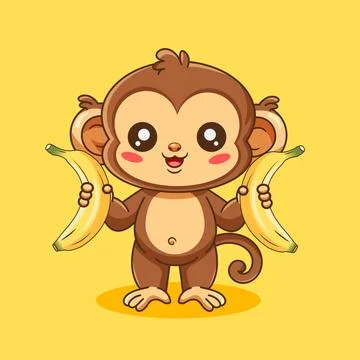 Cute Monkey Holding Two Bananas Vector Illustration Stock Illustration