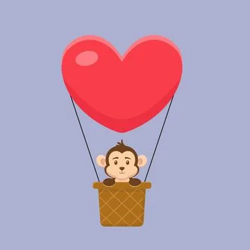 Cute Monkey Hot Air Balloon Cartoon Stock Illustration