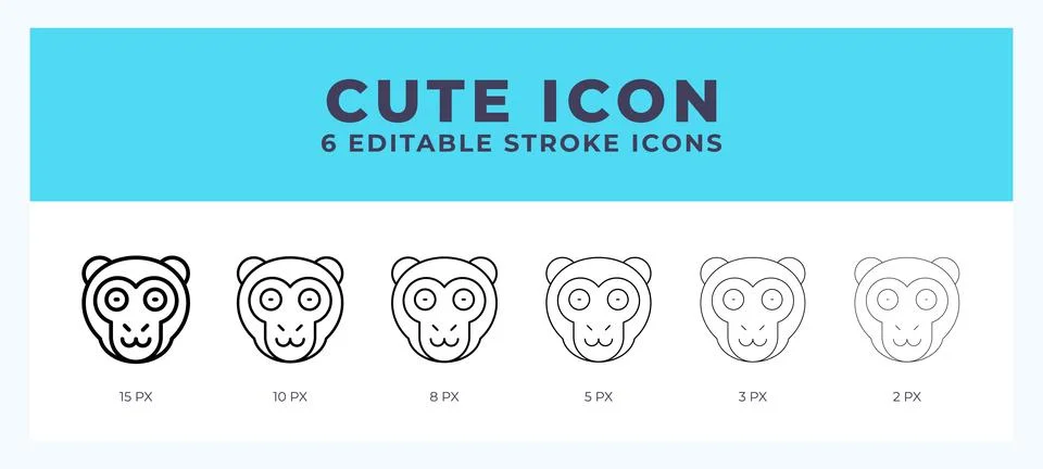 Cute monkey line icon for websites and apps. Vector illustration with edita.. Stock Illustration