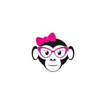 Cute Monkey Logo Design Template Flat Style Vector Stock Illustration