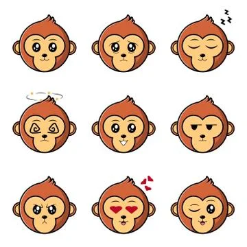 Cute Monkey Mascot Set Stock Illustration