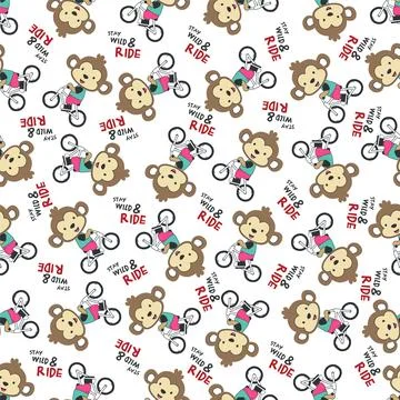 Cute monkey riding a bicycle. Trendy children graphic Stock Illustration