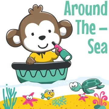 Cute monkey sailor on the boat. Can be used for t-shirt print, kids wear fa.. Stock-Illustration