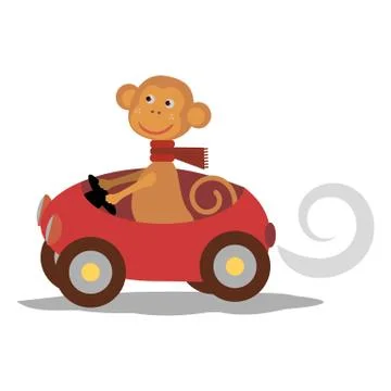 Cute monkey with scarf on car Stock Illustration