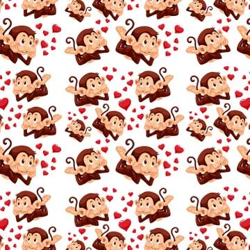 Cute monkey on seamless pattern Stock Illustration