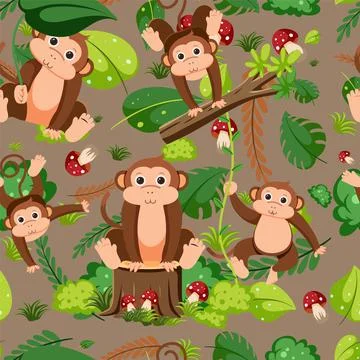 Cute monkey seamless pattern Stock Illustration