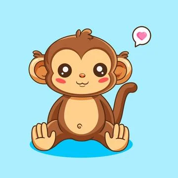 Cute Monkey Sitting Calm Pose Vector Illustration Cartoon Design Kawaii Stock Illustration