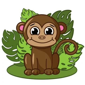 Cute monkey sitting. Cartoon flat vector illustration. Stock Illustration