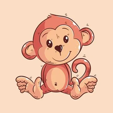 Cute monkey sitting in cartoon style vector Illustrazione stock