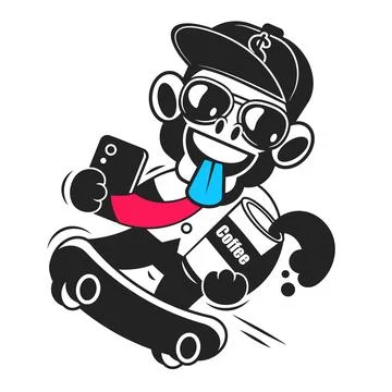 Cute Monkey Sitting Cartoon Vector Icon Illustration.Children's monkey draw.. Stock Illustration