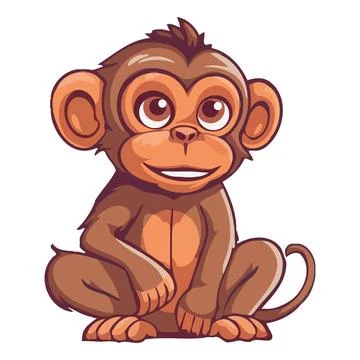 Cute monkey sitting in nature, a small primate mascot Illustrazione stock