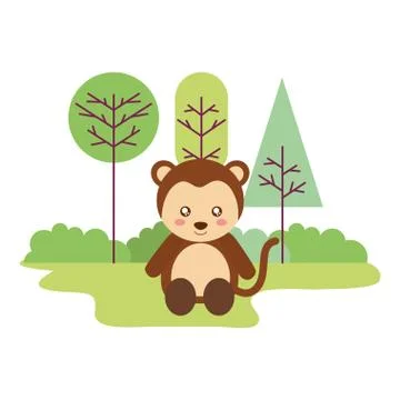 Cute monkey sitting in the outdoors Stock Illustration