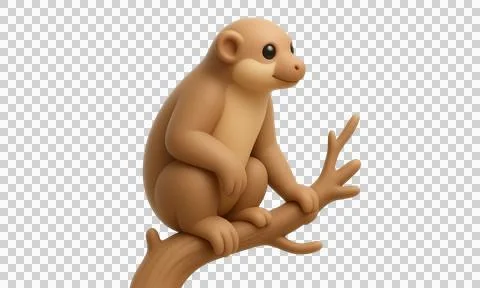 Cute monkey sitting on tree branch 3d rendering isolated on transparent bac.. Stock Illustration