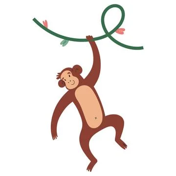 Cute monkey smiling and hanging of a creeper plant, cheerful chimp or macaque Stock Illustration