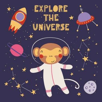 Cute monkey in space Illustrazione stock