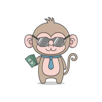 Cute Monkey With Sun Glasses And Money Stock Illustration