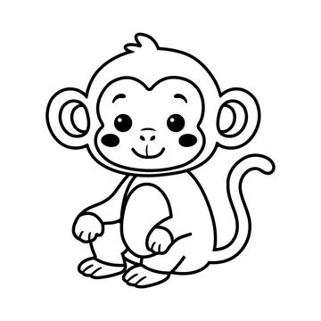Cute Monkey Vector Illustration Jungle Coloring Page Stock Illustration