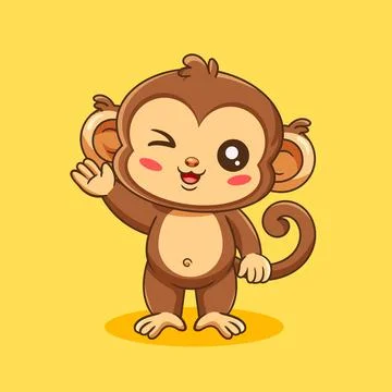 Cute Monkey Waving and Winking Vector Illustration Stock Illustration