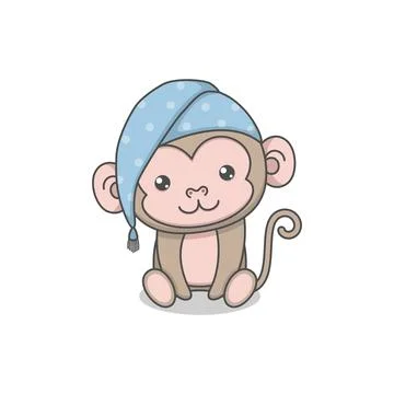 Cute Monkey Wearing Sleeping Hat Stock Illustration