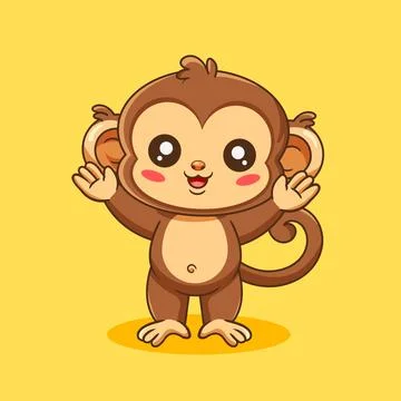 Cute Monkey Welcoming Pose Vector Illustration Cartoon Design Kawaii Stock-Illustration