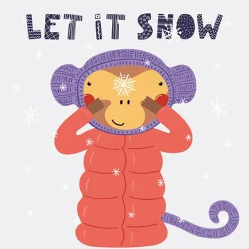 Cute monkey in winter Stock Illustration