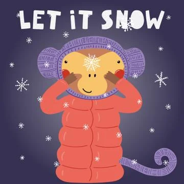 Cute monkey in winter Stock Illustration