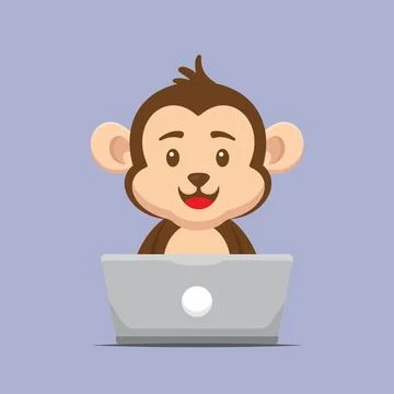 Cute Monkey Working with Laptop Stock Illustration