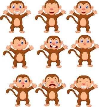Cute monkeys cartoon in various expression Stock Illustration