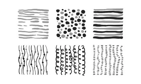 Cute monochrome abstract patterns set, black, gray, white irregular design Stock Illustration