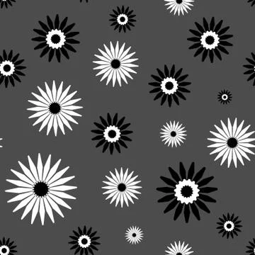 Cute monochrome seamless pattern with simple black and white flowers Stock Illustration