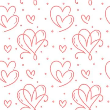 Cute monoline hearts seamless vector pattern. Valentines Day background. Mark Illustrazione stock