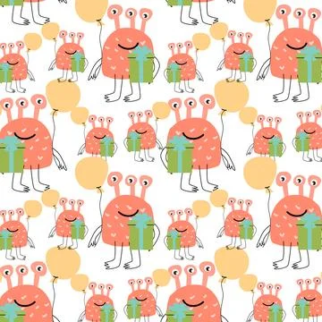 Cute monster and present box seamless pattern Illustrazione stock