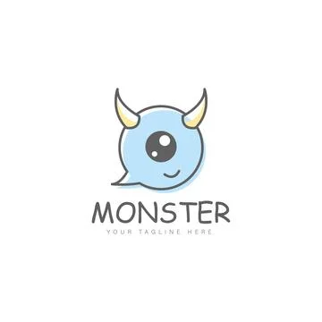 Cute monster with bubble talk logo design icon illustration Stock Illustration