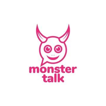 Cute monster with bubble talk logo design, vector graphic symbol icon illus.. Illustration