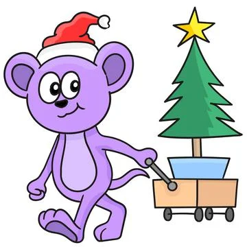 Cute monster is carrying pine tree for Christmas decoration Stock Illustration