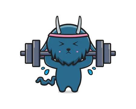 Cute monster do weight lifting cartoon icon illustration Stock Illustration