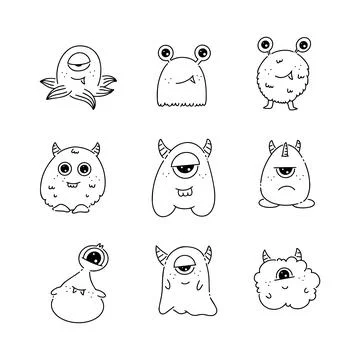 Cute monster doodle line vector illustration Stock Illustration